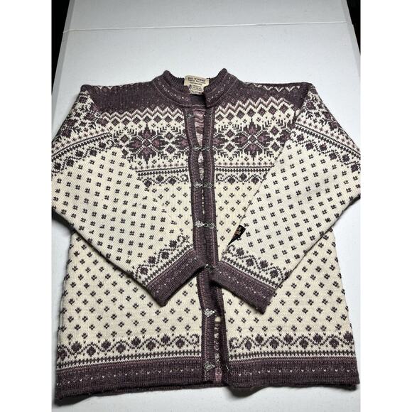 Dale Of Norway Purple And Cram Nordic Norwegian Clasp Front Cardigan Sweater M - Picture 1 of 8